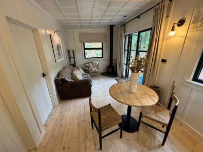 Cosy living area inside the cabin