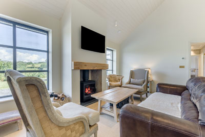 Log burning fireplace in the living area